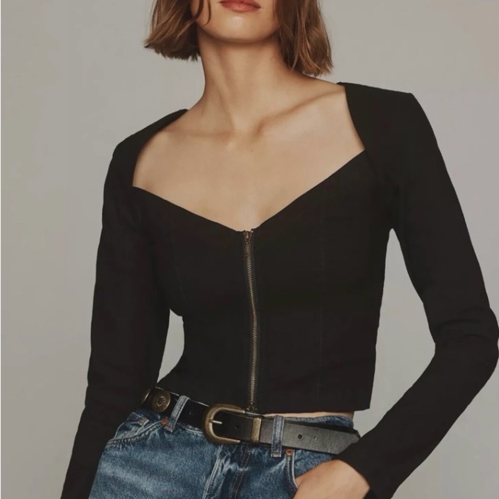 NWT Anthropologie Maeve Black Crop Top with Zip Front